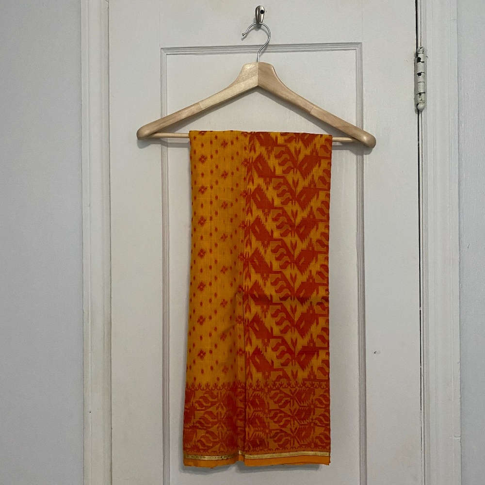 Women’s Indian 100% Cotton Red & Orange Saree | Handmade